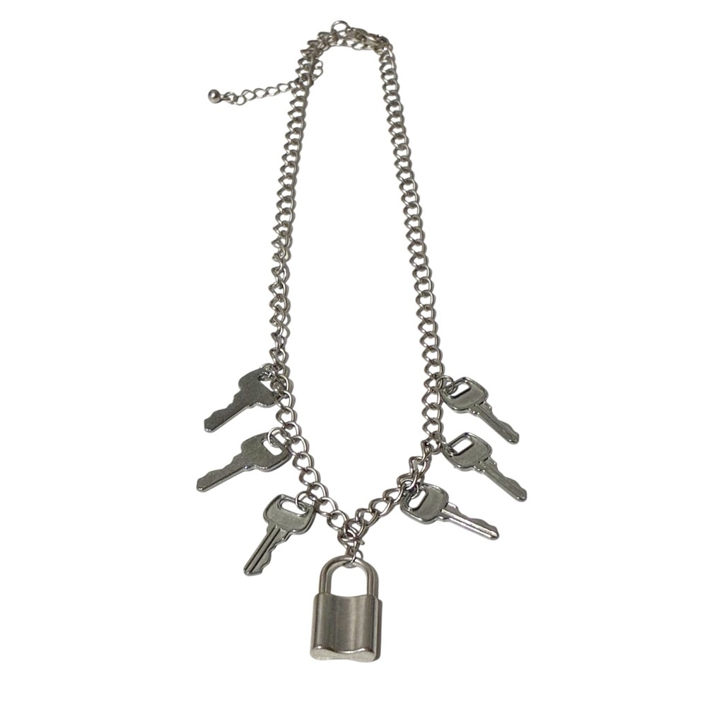 Padlock Necklace‎ Love Lock and Key Charms Silver Tone 20" Necklace